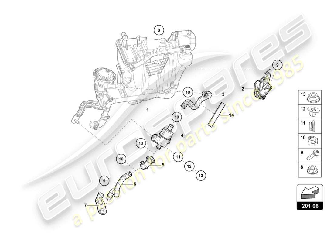 lamborghini evo spyder (2022) récipient à charbon actif schéma des pièces