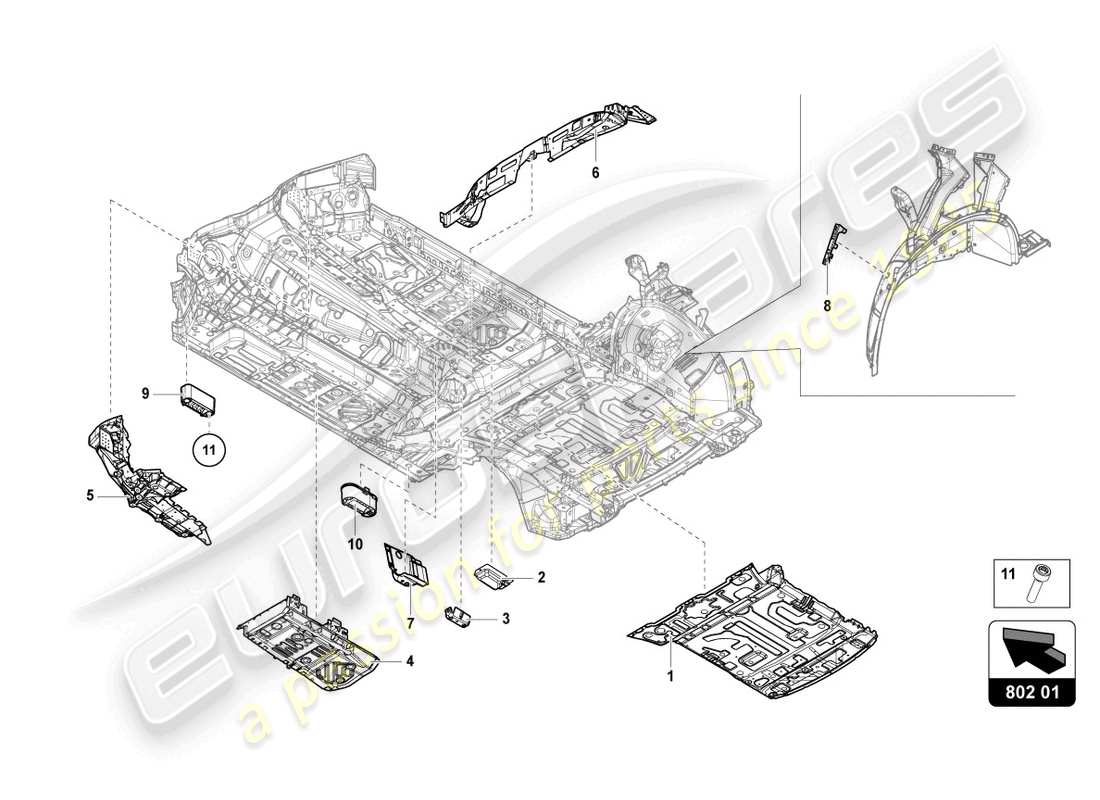 lamborghini urus s (2024) plaque inférieure schéma des pièces