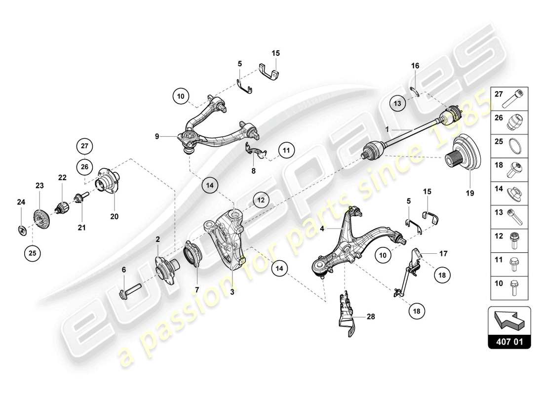 lamborghini evo coupe 2wd (2022) arbre d'essieu avant schéma des pièces