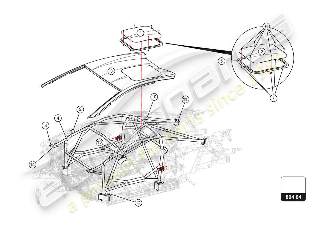 lamborghini super trofeo evo 2 (2022) cockpit et toit schéma des pièces