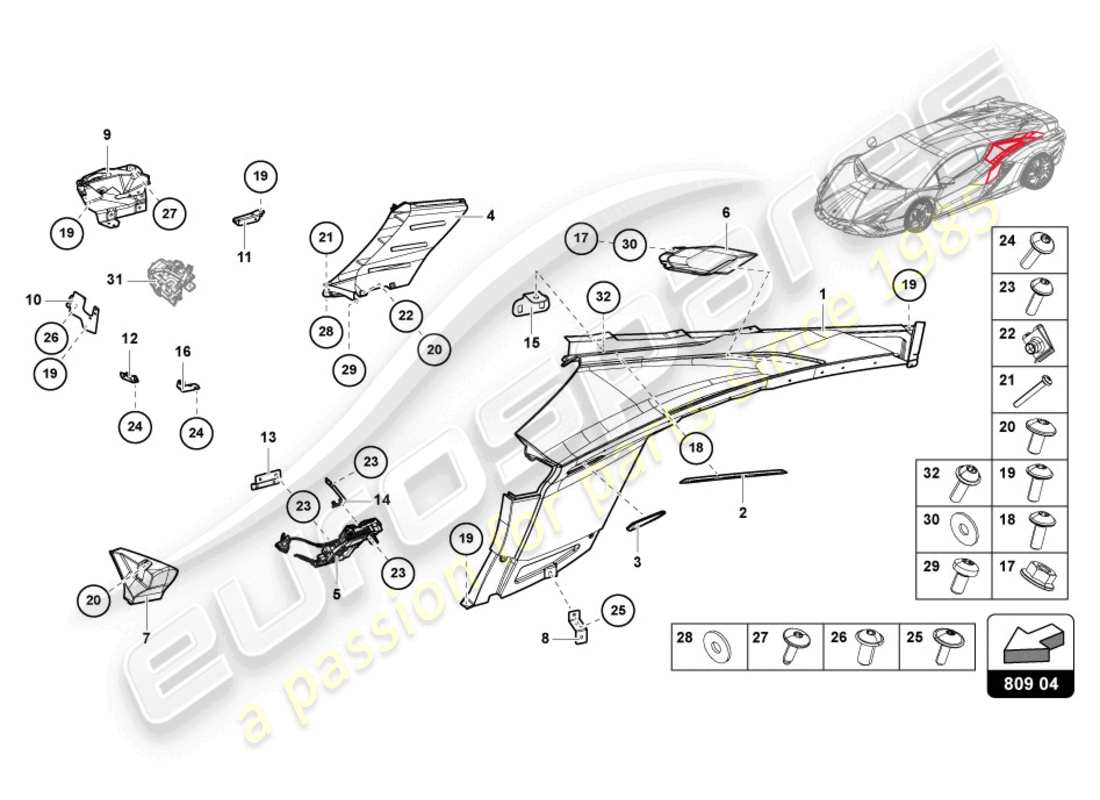 lamborghini sian roadster (2021) panneaux de garniture latérale schéma des pièces