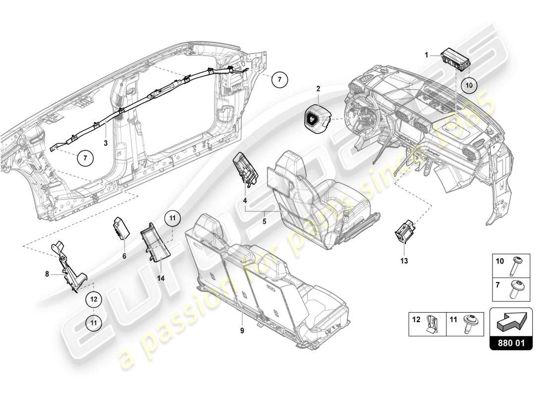 lamborghini urus performante (2024) schéma des pièces de l'airbag