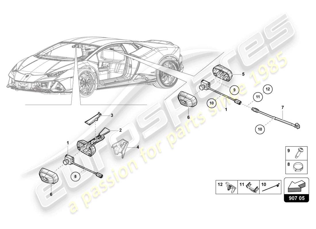 lamborghini evo spyder 2wd (2022) pièces électriques pour système d'enregistrement vidéo et de télémétrie schéma des pièces