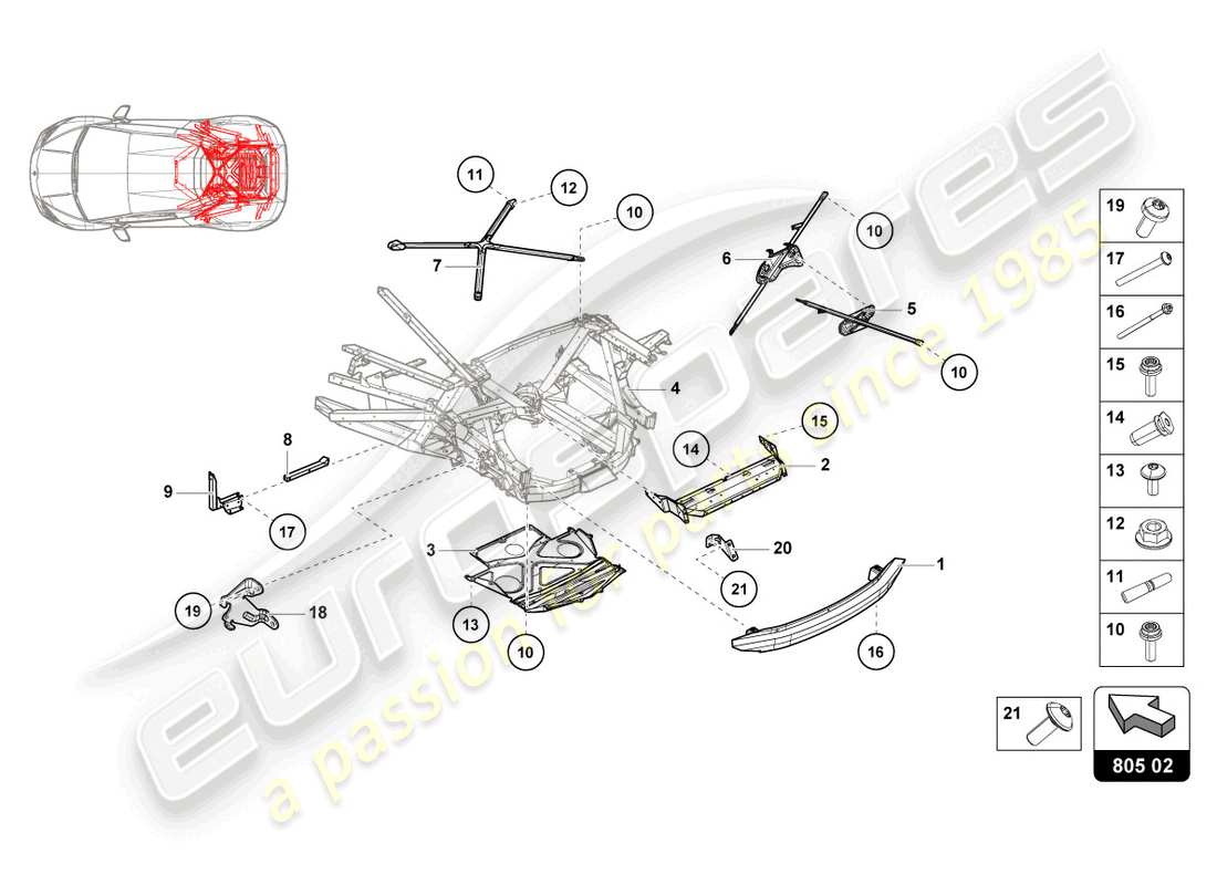 lamborghini evo spyder 2wd (2022) châssis arrière, extérieur schéma des pièces