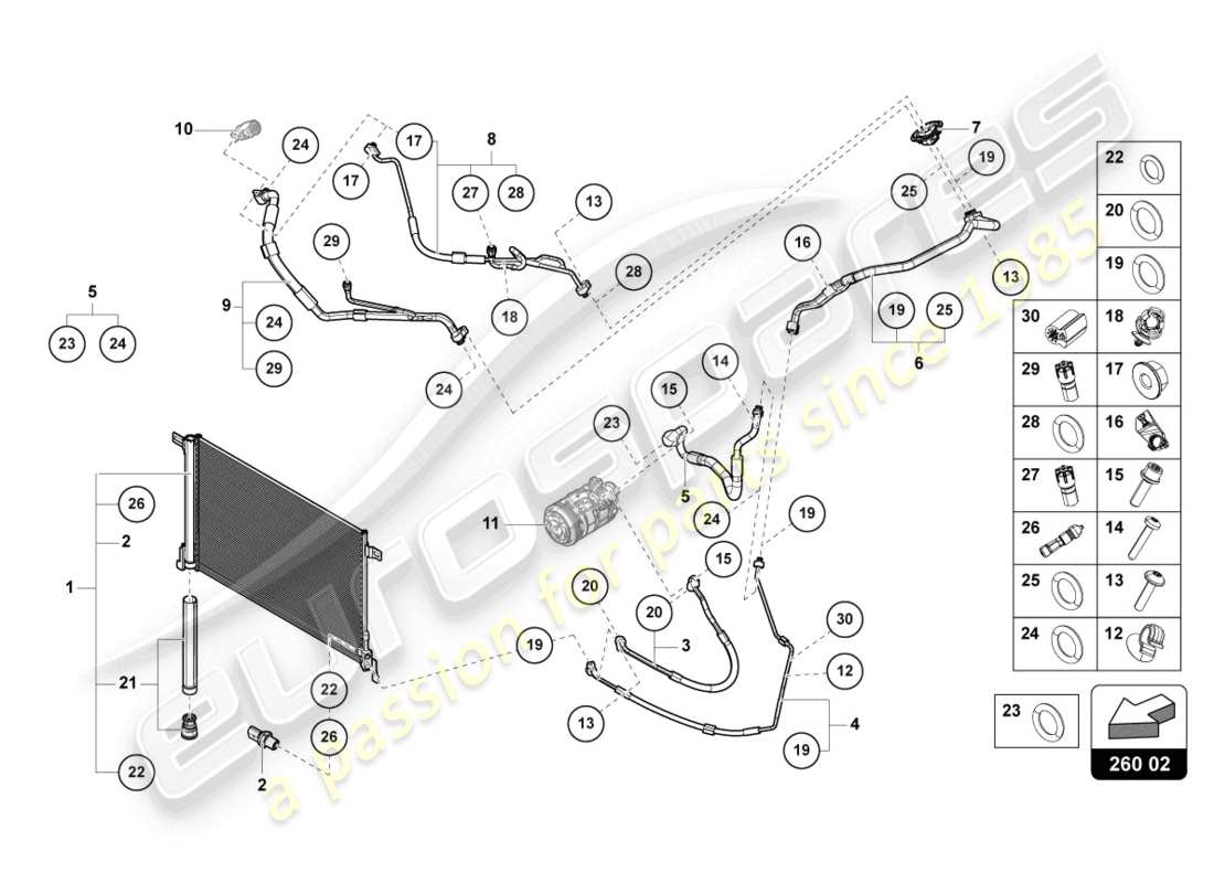 lamborghini urus s (2023) diagramme des pièces du condenseur de climatisation