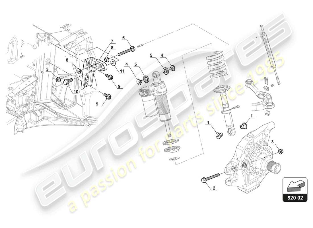 lamborghini gt3 (2017) fixation de l'amortisseur avant schéma des pièces