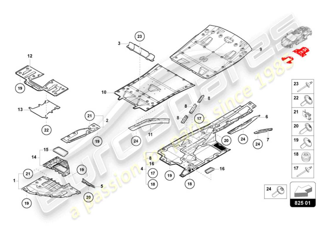 lamborghini revuelto coupe (2024) garniture de sous-casse schéma des pièces