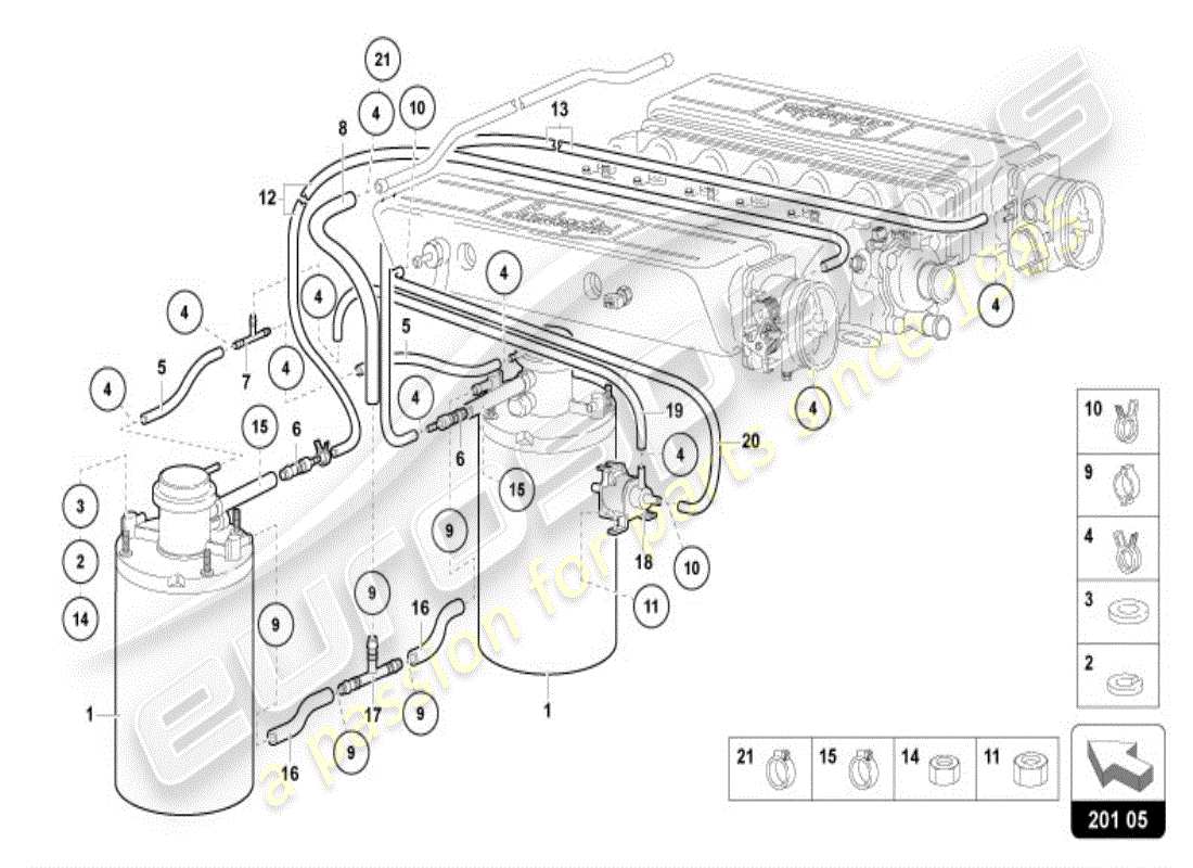 lamborghini diablo vt (1996) système de filtre à charbon actif schéma des pièces