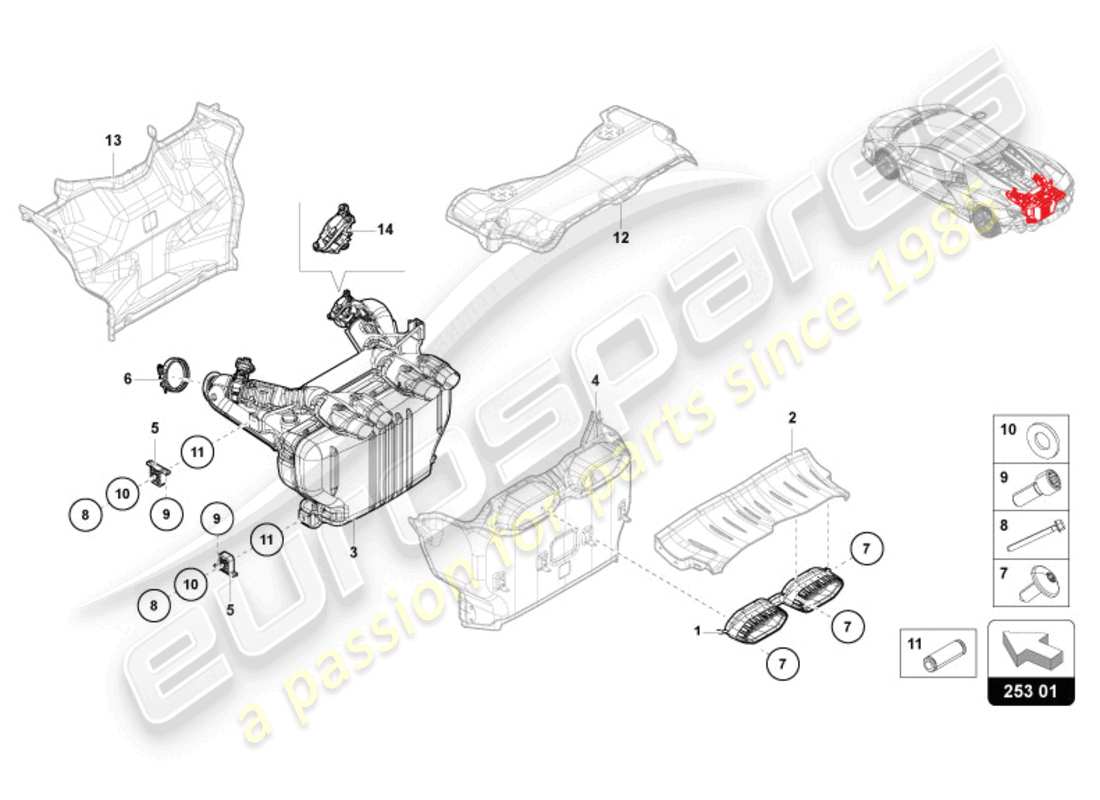 lamborghini revuelto coupe (2024) silencieux arrière avec double échappement schéma des pièces