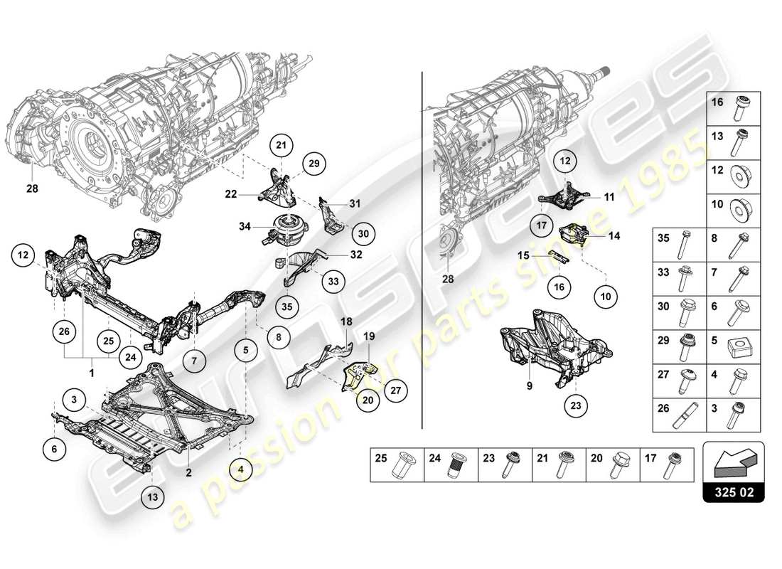 lamborghini urus (2021) pièces de sécurisation de la transmission schéma des pièces
