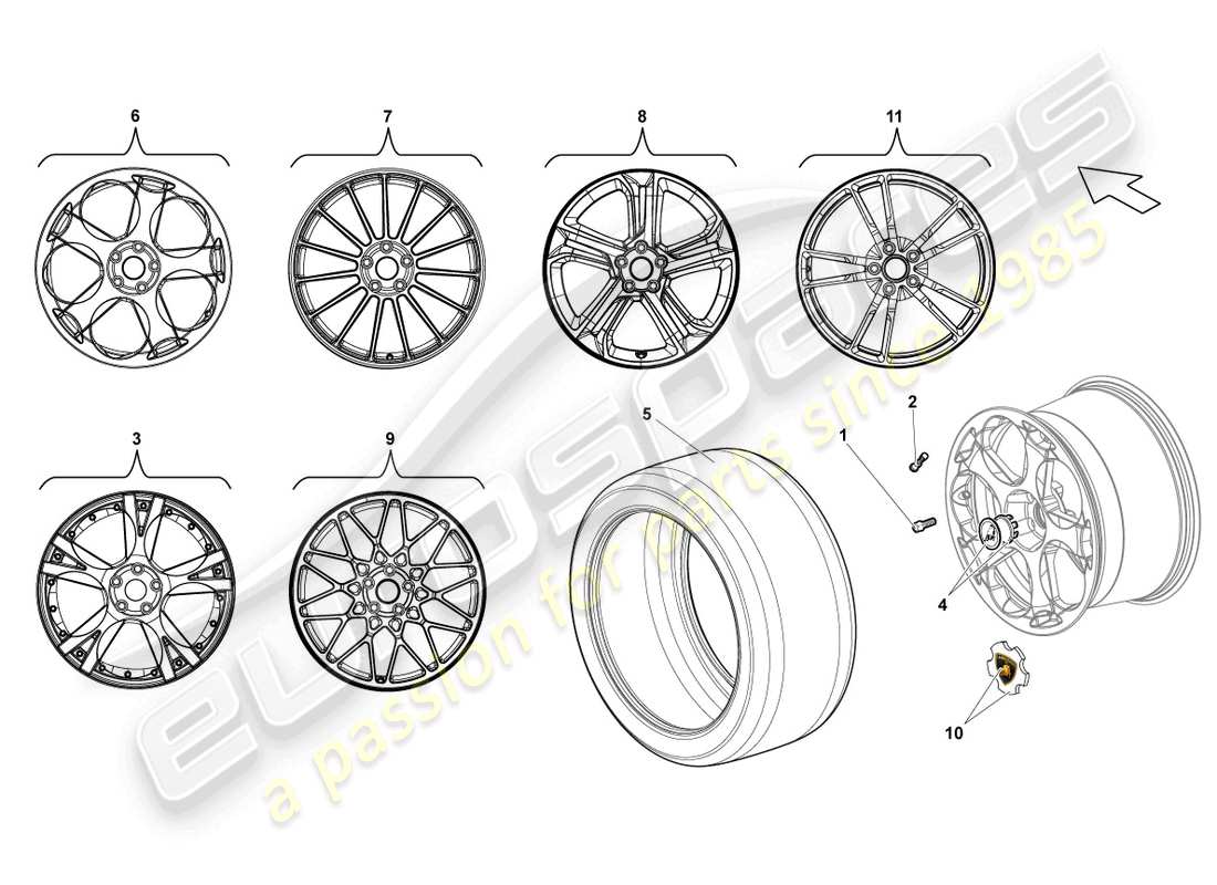 lamborghini blancpain sts (2012) jante aluminium arrière schéma des pièces