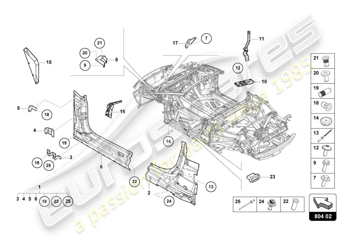 lamborghini evo spyder 2wd (2022) diagramme des pièces de renfort