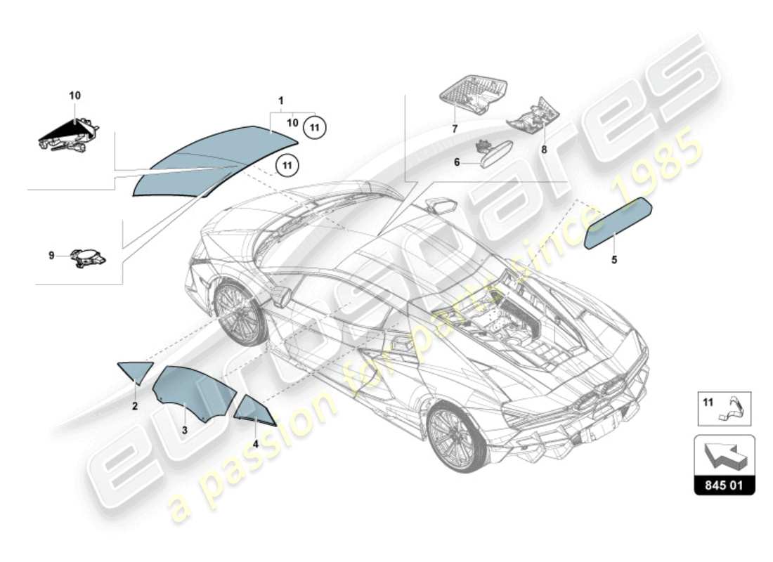 lamborghini revuelto coupe (2024) lunettes de fenêtre schéma des pièces