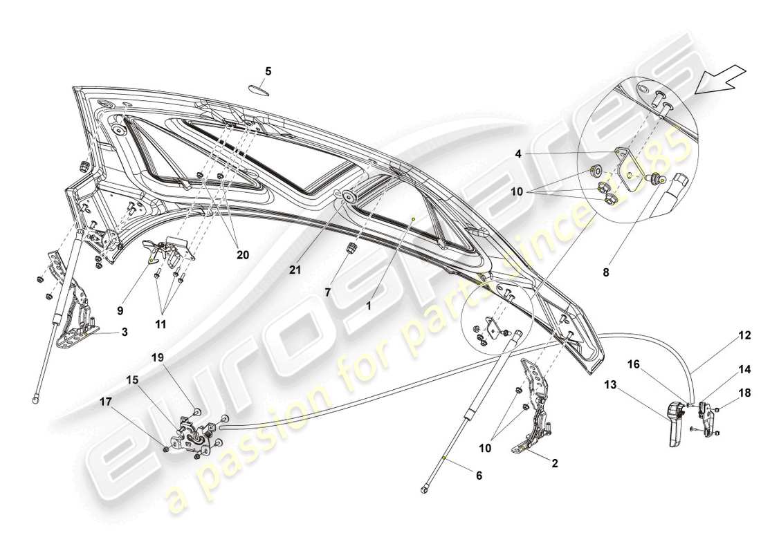 lamborghini lp550-2 spyder (2010) diagramme de pièce de capot