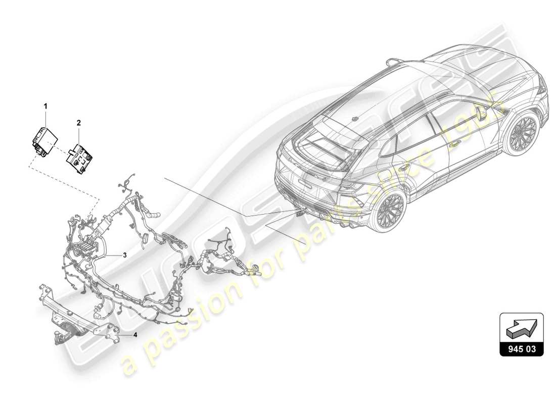 lamborghini urus (2021) pièces électriques pour le remorquage schéma des pièces