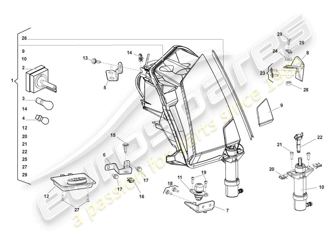 lamborghini lp560-4 spider (2014) phare pour feux de courbe et feux de jour à led schéma des pièces