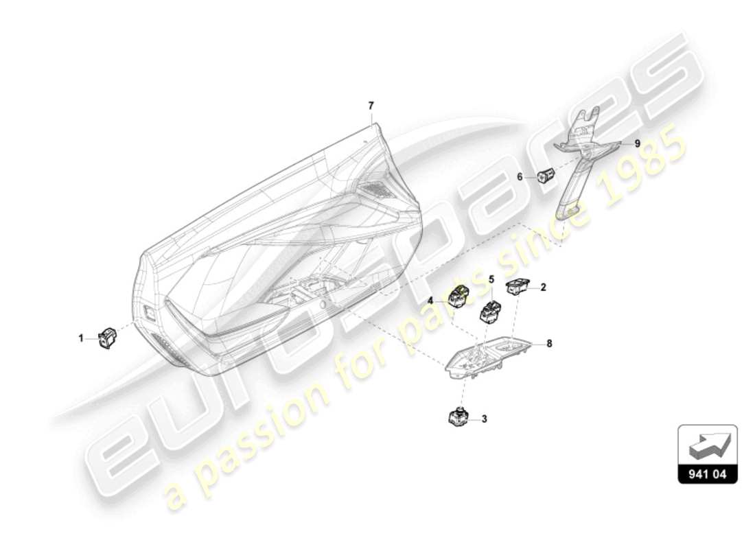 lamborghini revuelto coupe (2024) interrupteur dans la garniture de porte schéma des pièces