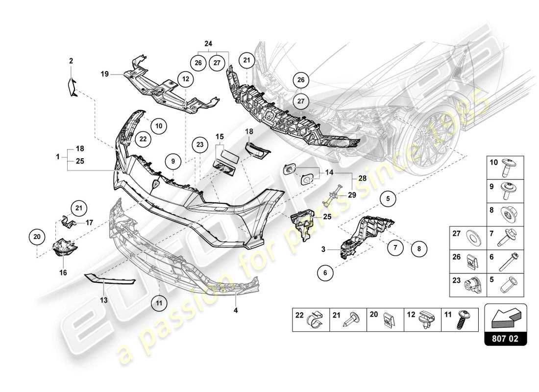 lamborghini urus (2021) pare-choc, avant complet schéma des pièces