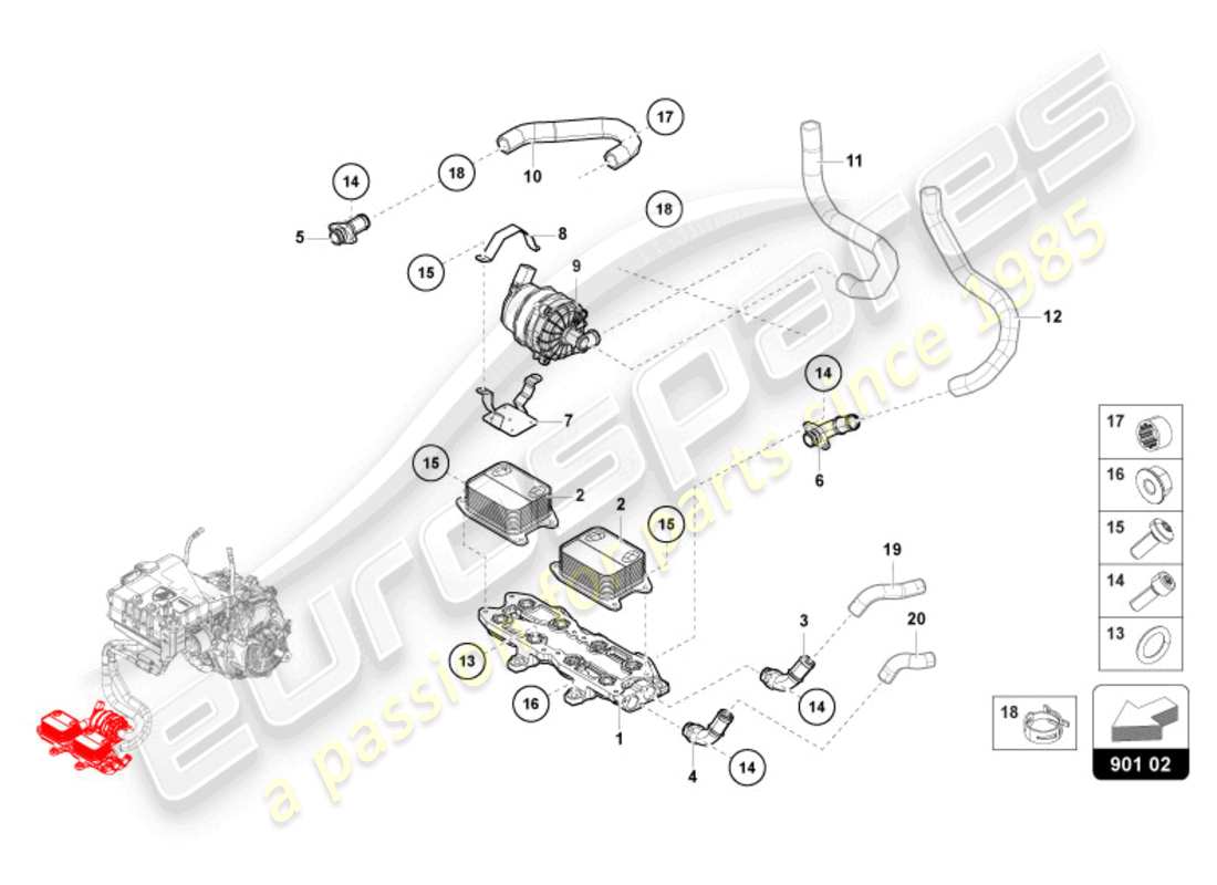lamborghini revuelto coupe (2024) refroidissement du carter schéma des pièces