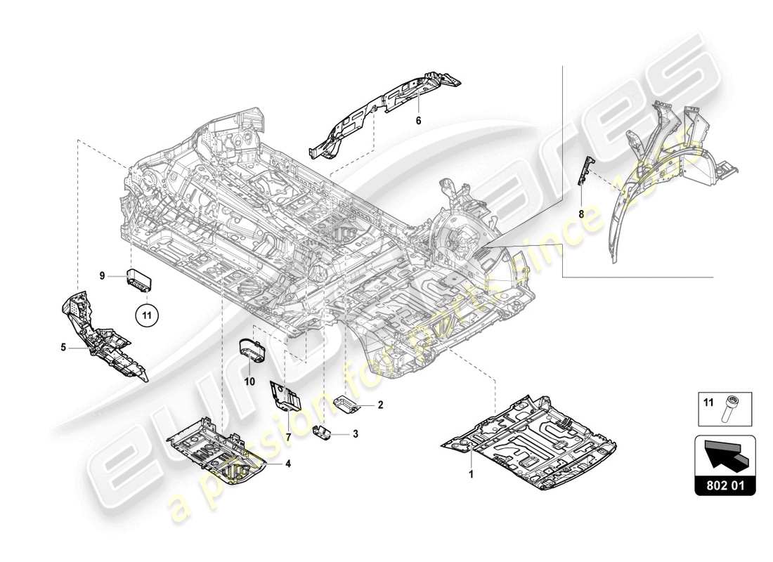 lamborghini urus (2020) plaque inférieure schéma des pièces