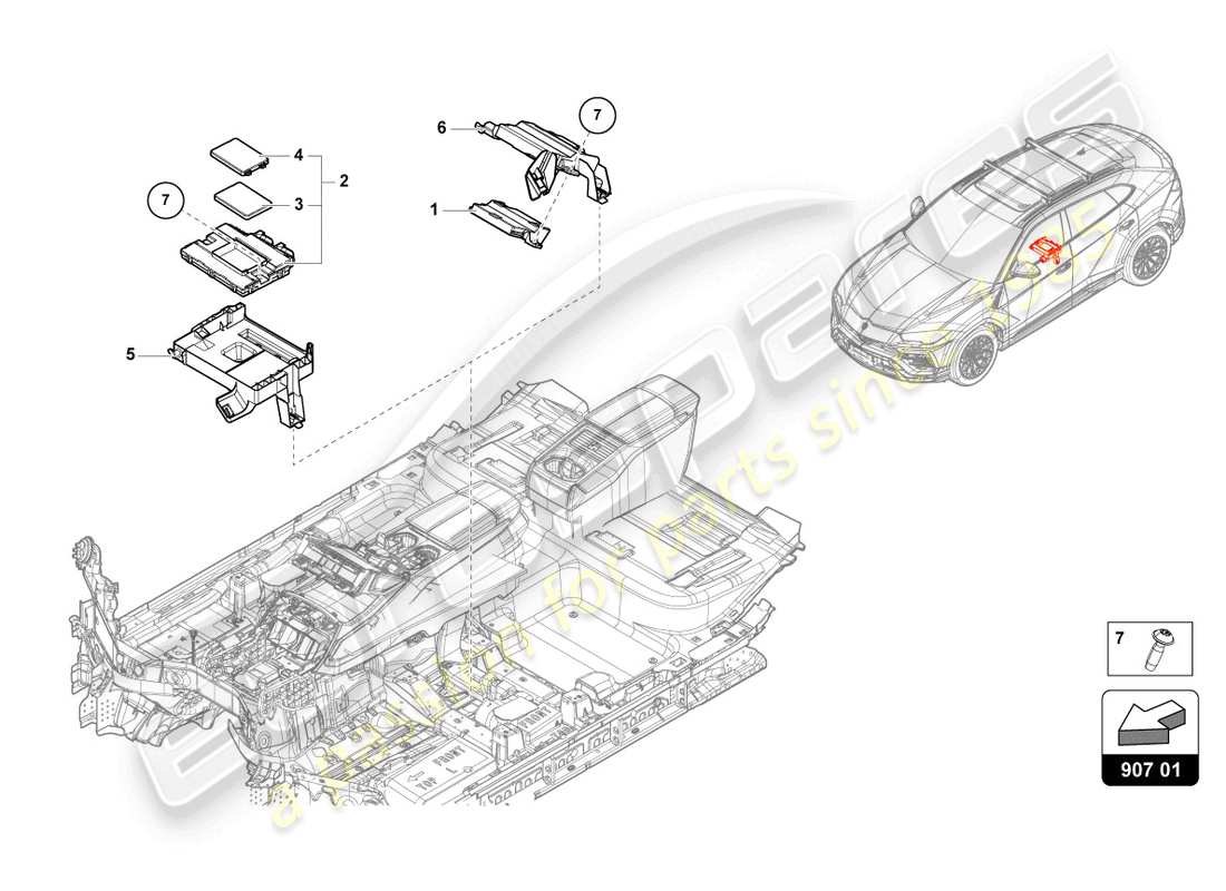 lamborghini urus (2020) interface de diagnostic pour bus de données (gateway) schéma des pièces