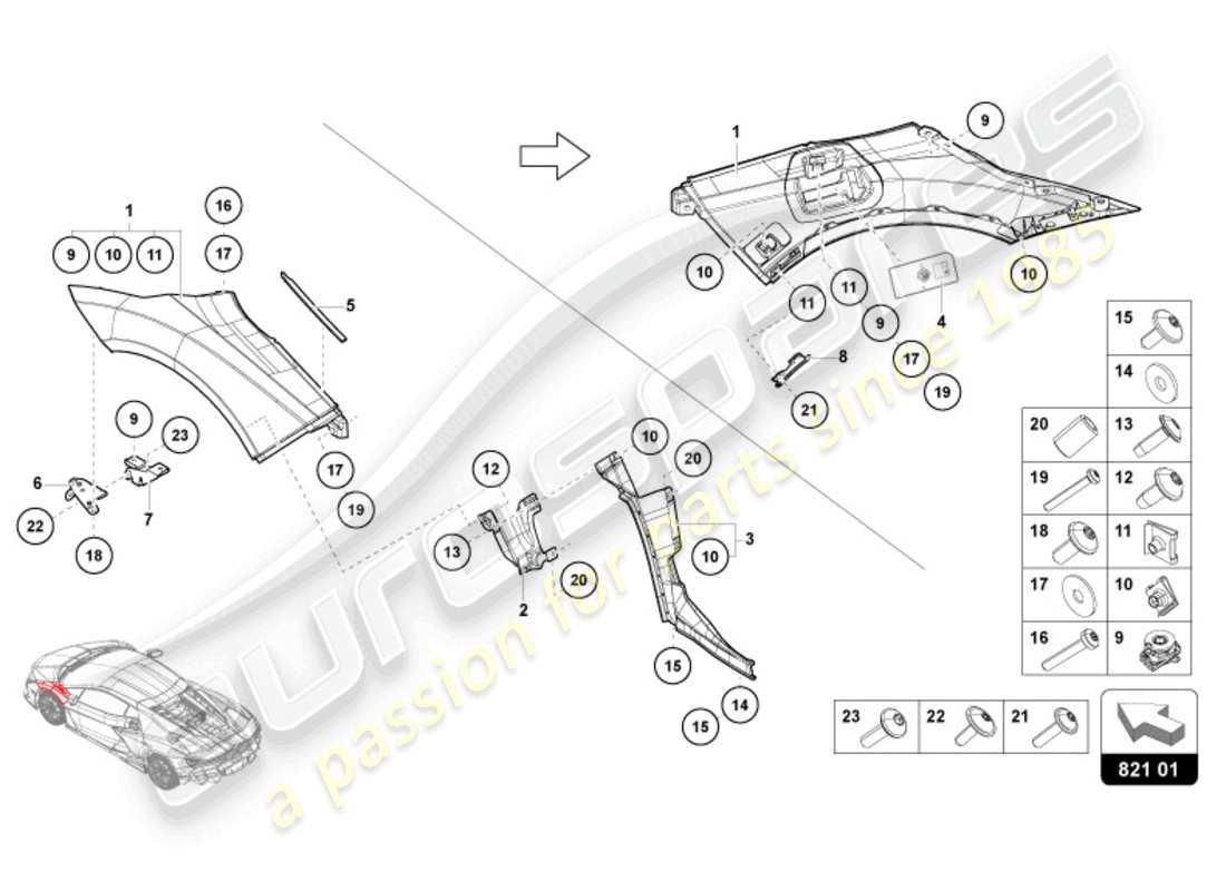 lamborghini revuelto coupe (2024) protecteur d'aile schéma des pièces
