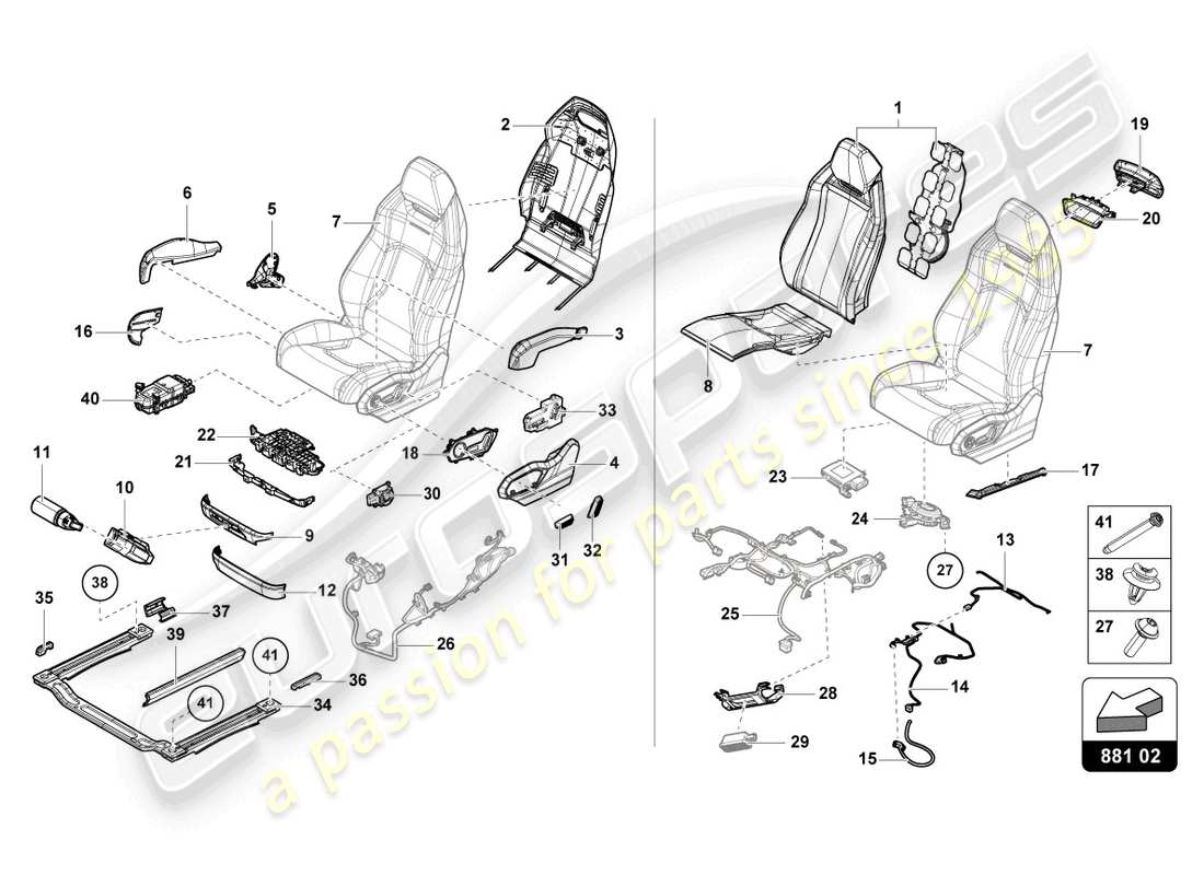 lamborghini urus (2021) siège avant divisé schéma des pièces