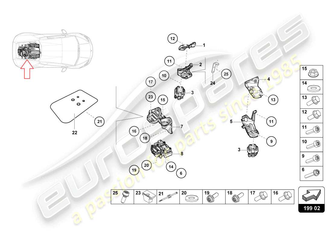 lamborghini tecnica (2024) pièces de sécurisation pour moteur schéma des pièces