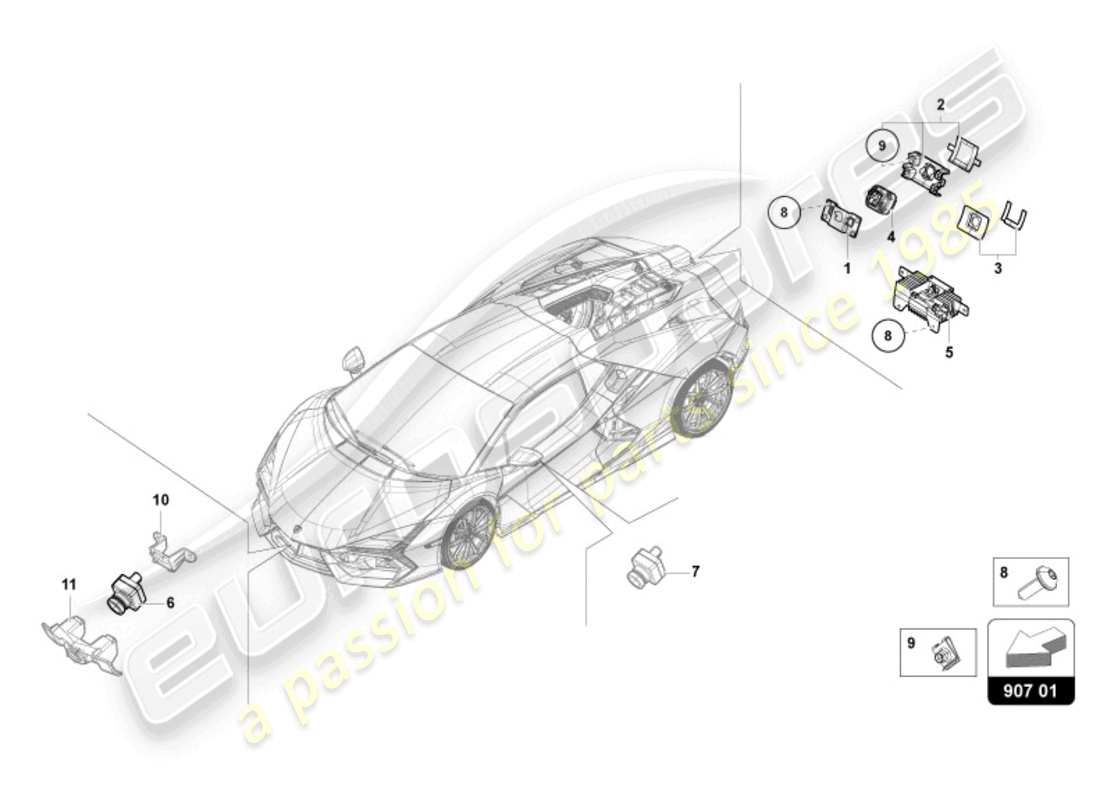 lamborghini revuelto coupe (2024) caméra environnement du véhicule schéma des pièces