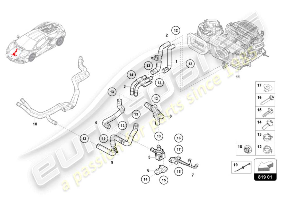 lamborghini revuelto coupe (2024) clim. système/norme de chauffage schéma des pièces