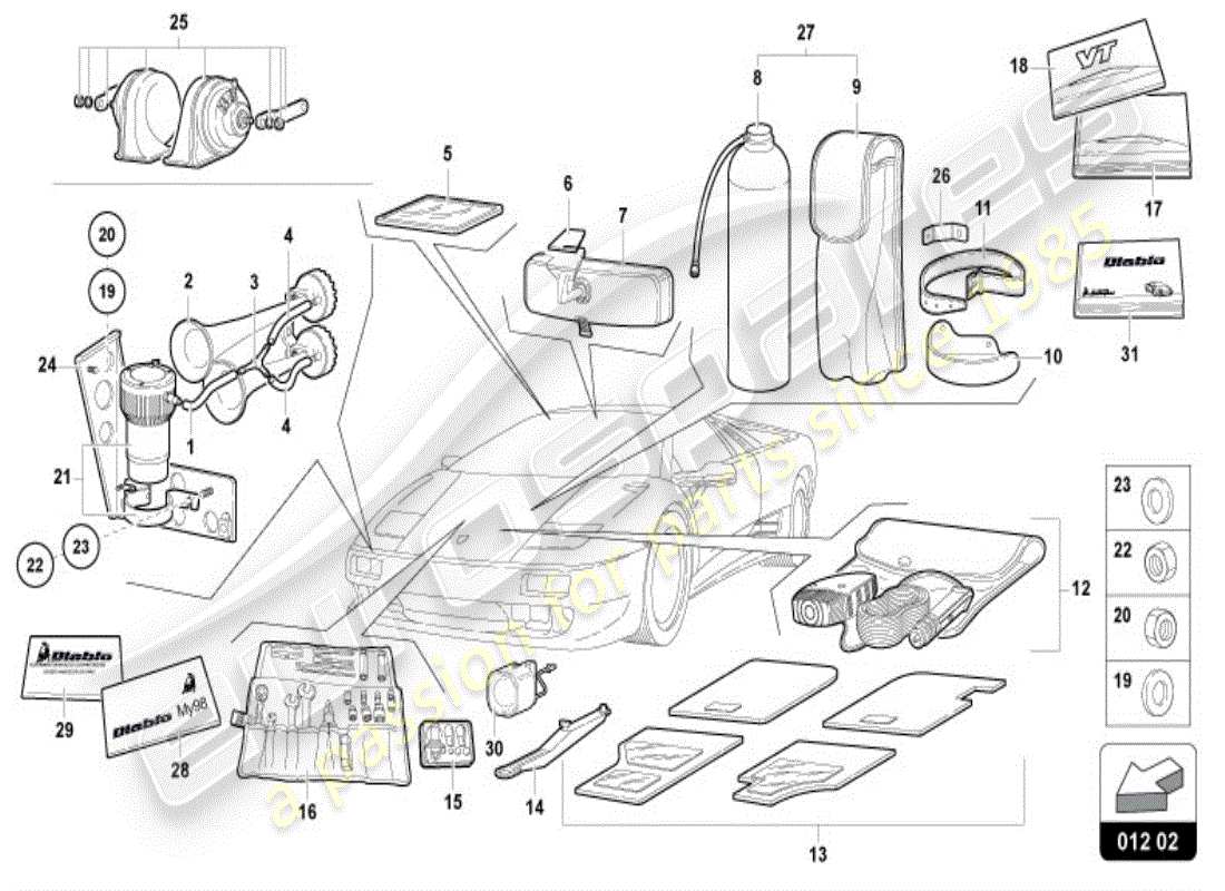 lamborghini diablo vt (1996) outils pour véhicule schéma des pièces