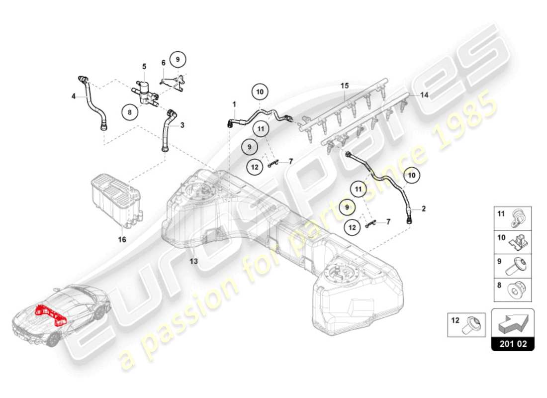 lamborghini revuelto coupe (2024) système d'alimentation en carburant schéma des pièces