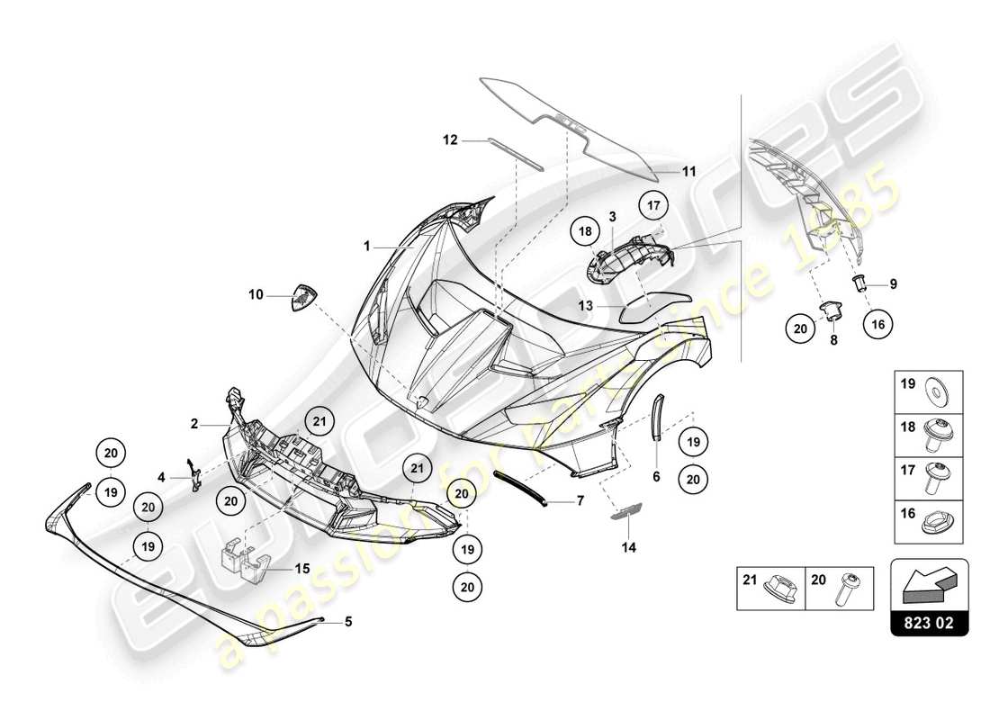 lamborghini sto (2022) capot avant schéma des pièces