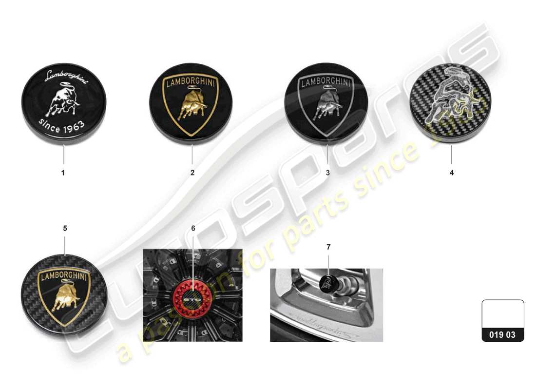 lamborghini huracan sto (accessories) schéma des pièces du capuchon de moyeu