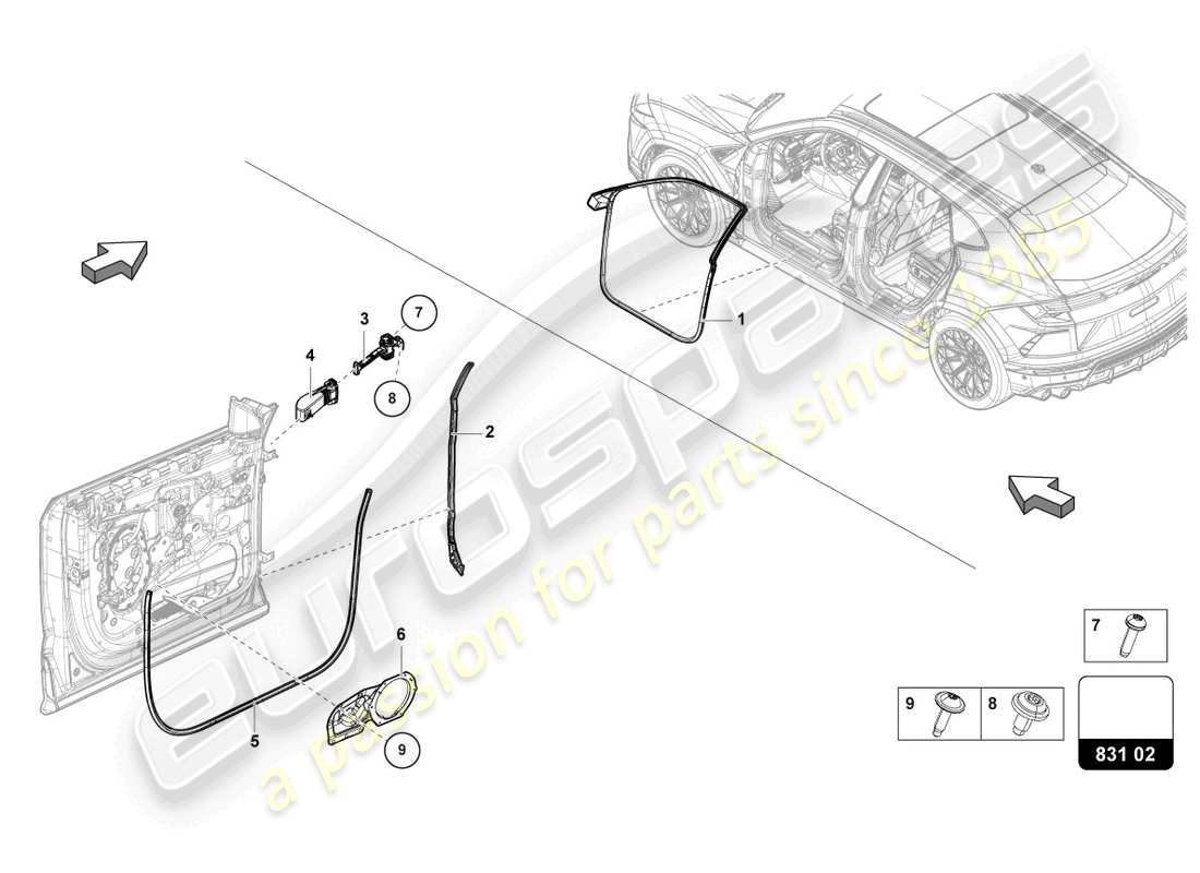 lamborghini urus (2021) joint de porte avant schéma des pièces