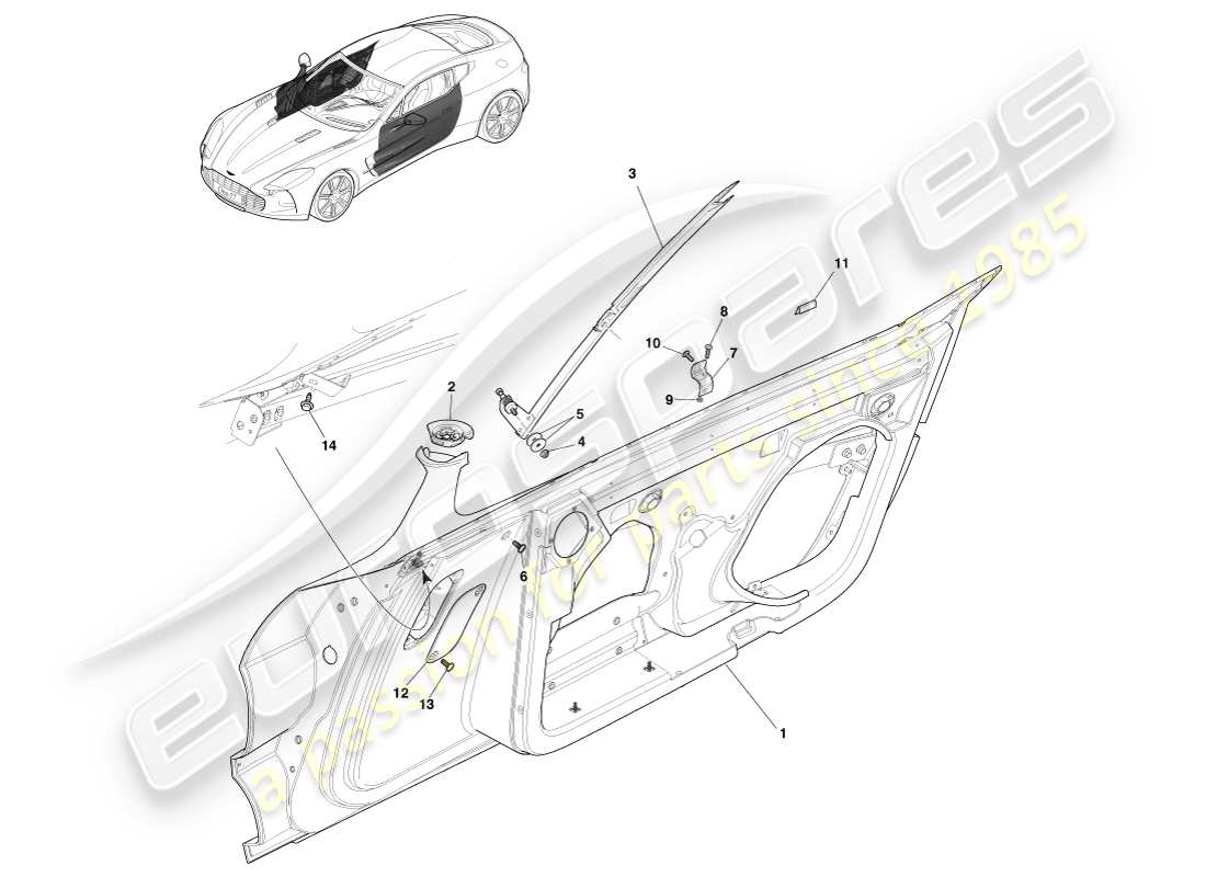 aston martin one-77 (2011) portes d'entrée schéma des pièces