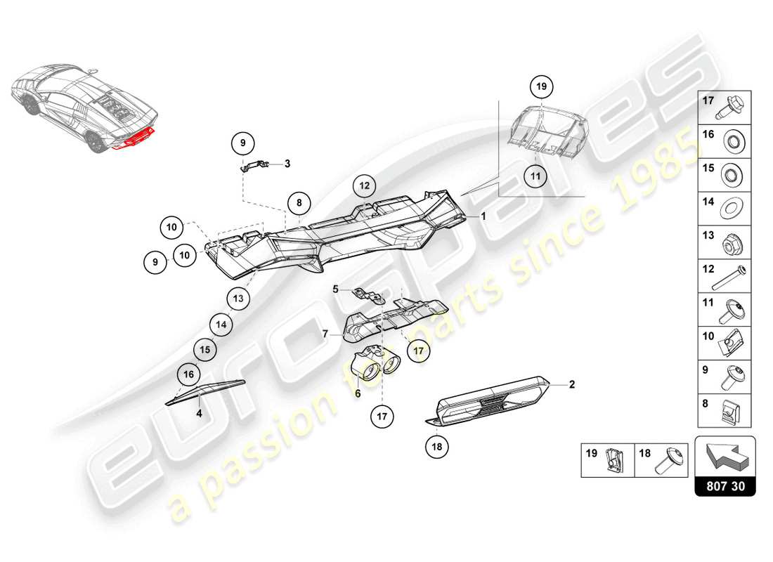 lamborghini countach lpi 800-4 (2022) partie inférieure du pare-chocs schéma des pièces