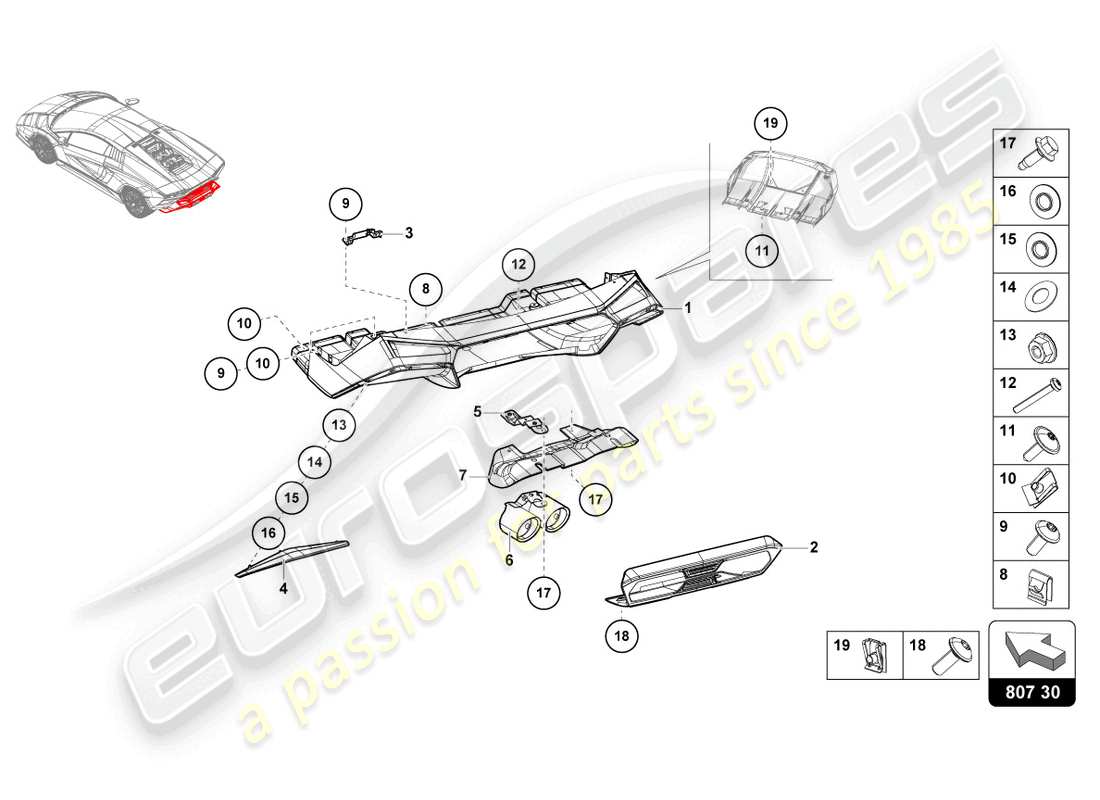 lamborghini countach lpi 800-4 (2022) partie inférieure du pare-choc schéma des pièces