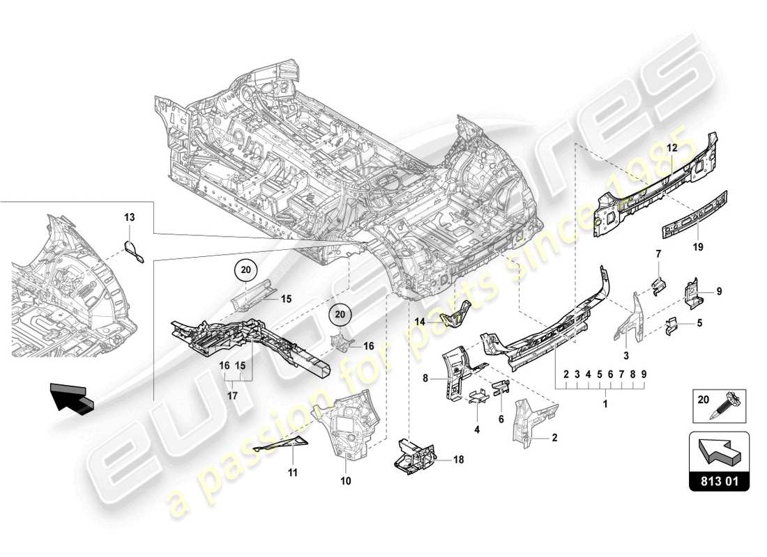 lamborghini urus (2020) sous caisse arrière schéma des pièces