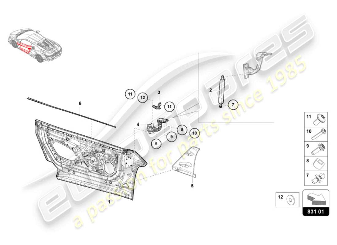 lamborghini revuelto coupe (2024) des portes schéma des pièces