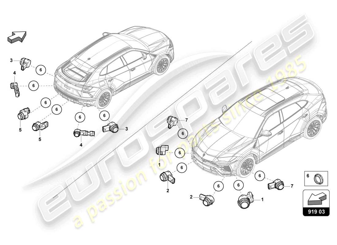 lamborghini urus (2020) diagramme des pièces du capteur