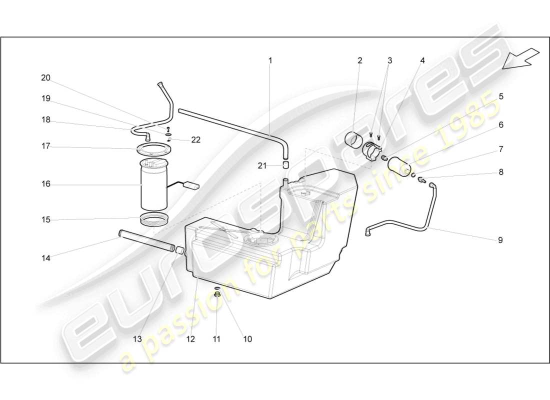 lamborghini superleggera (2008) réservoir de carburant avec accessoires gauche schéma des pièces