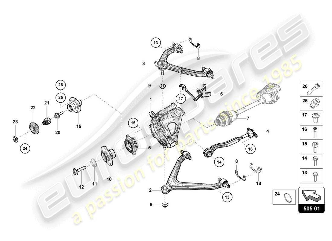 lamborghini evo spyder 2wd (2021) essieu arrière arrière schéma des pièces