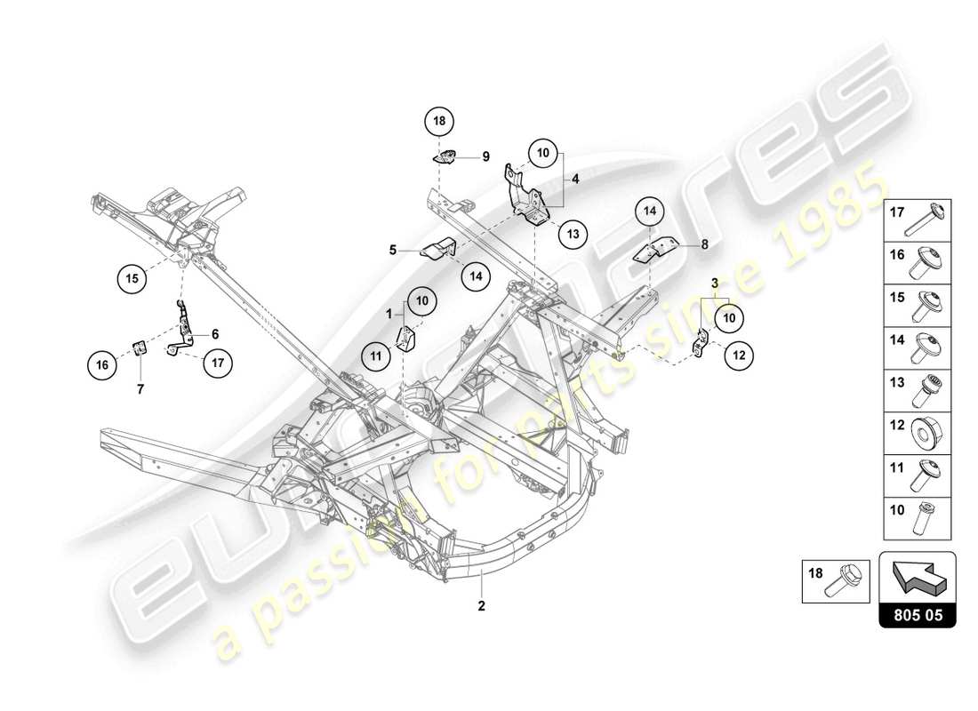 lamborghini sto (2023) côté châssis, arrière schéma des pièces