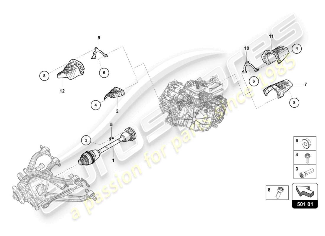 lamborghini evo coupe 2wd (2023) arbre d'essieu arrière schéma des pièces