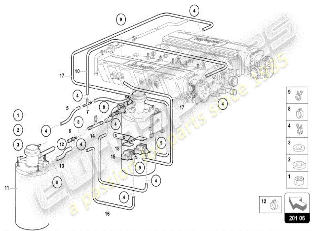 lamborghini diablo vt (1998) système de filtre à charbon actif schéma des pièces