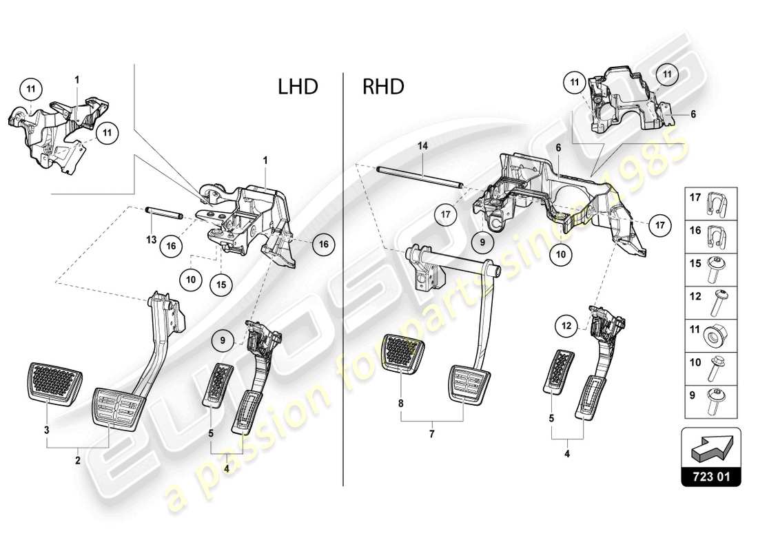 lamborghini urus (2022) freinage et accélération. levier mech. diagramme de pièce