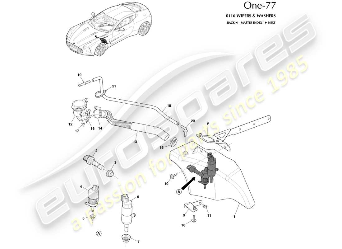 aston martin one-77 (2011) bouteille de rondelle schéma des pièces