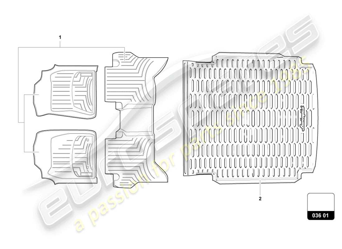 lamborghini urus performante (accessories) 1 ensemble de revêtement de sol (tapis) schéma des pièces