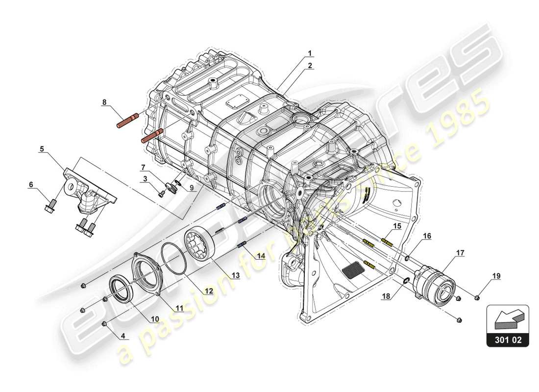 lamborghini gt3 evo (2018) carter de transmission schéma des pièces